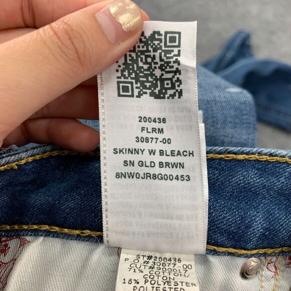 True Religion Bleach Splatter Jeans Women 25 Skinny Denim Low Rise Denim Stretch - Picture 11 of 15